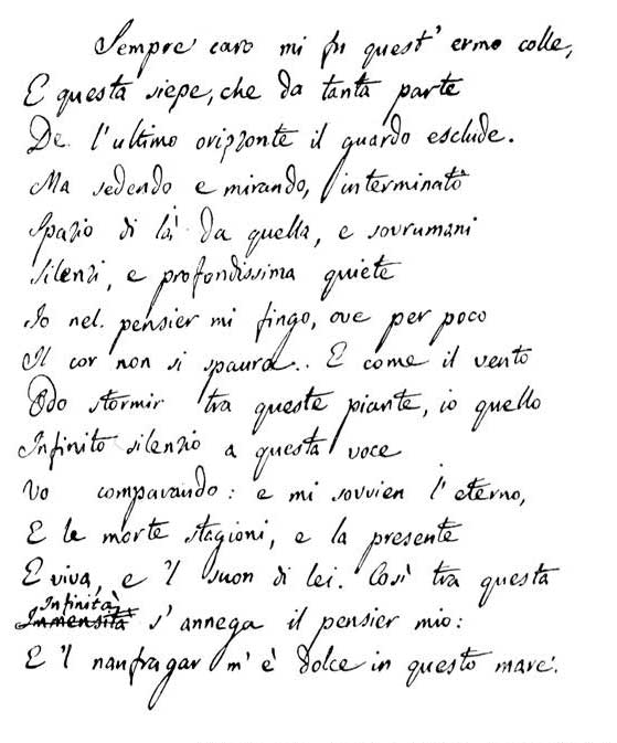 Il terzo documento autografo dell'Infinito di Giacomo Leopardi presto all'asta